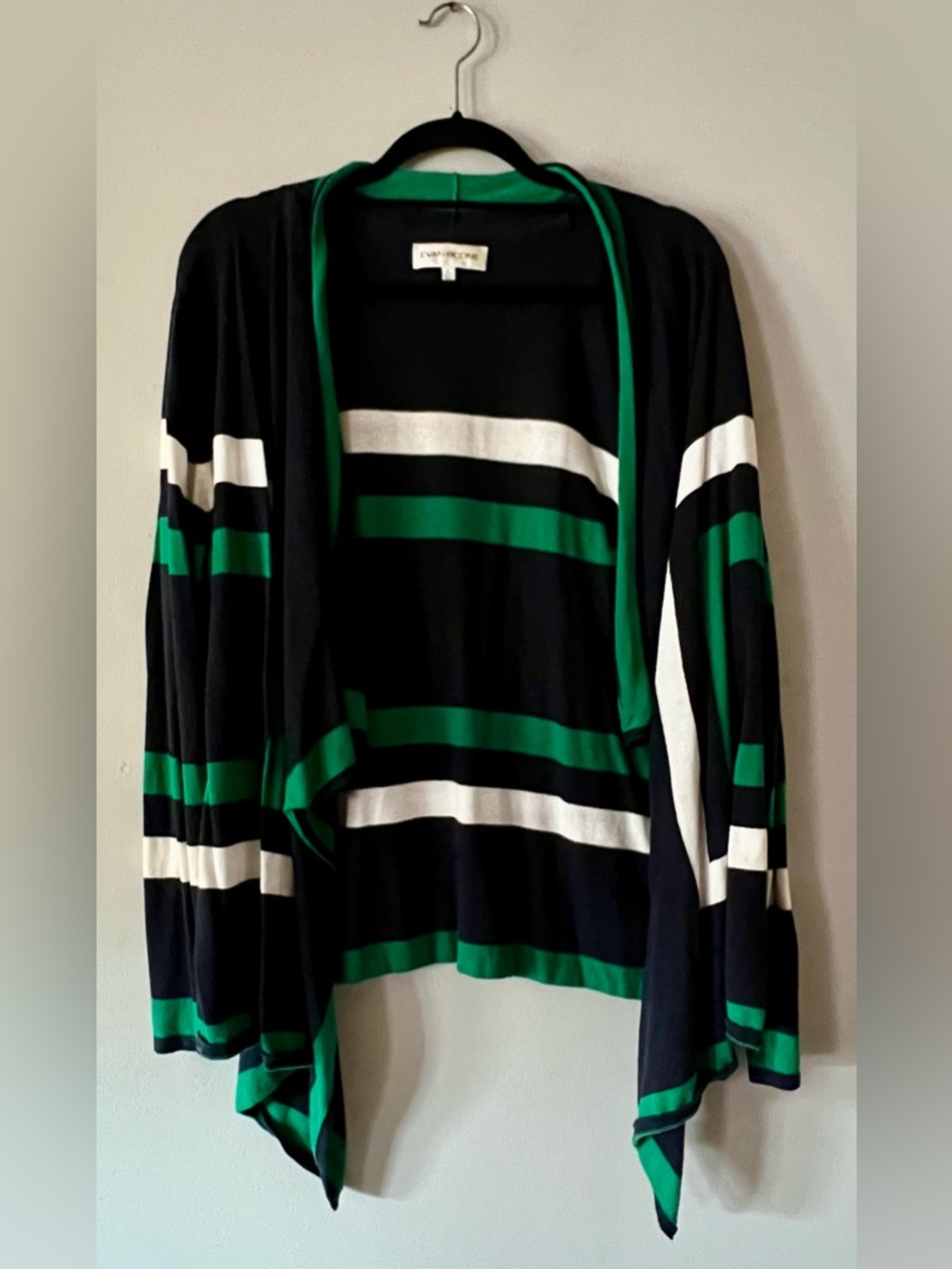Evan Picone Navy, Green & White Striped Open Cardigan